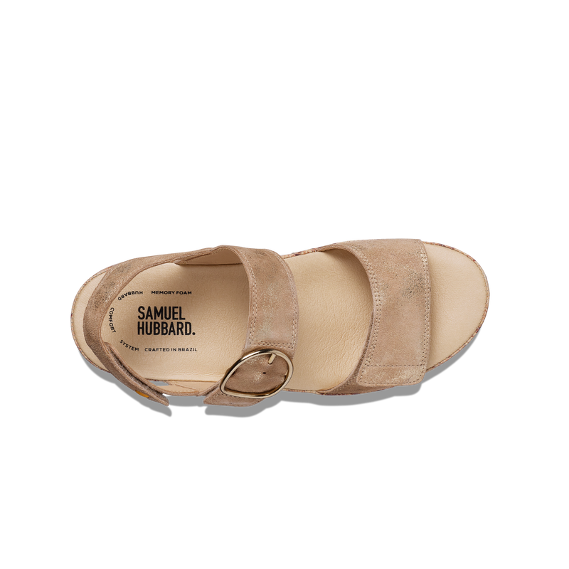 Women's Portola Two Strap Sandal-Gold Metallic Suede | Samuel Hubbard