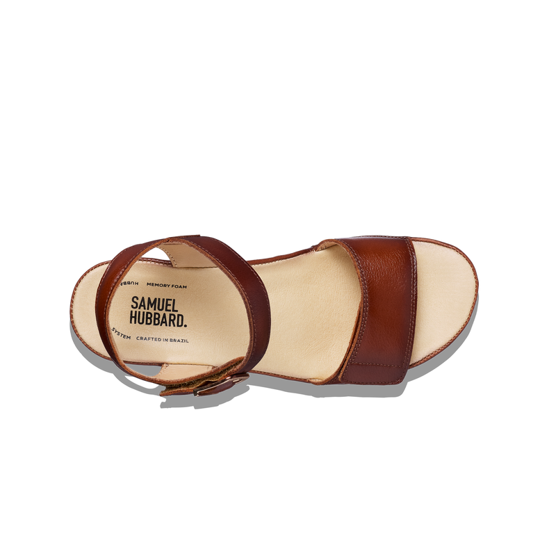 Women's Portola Two Strap Wedge-Cognac Leather | Samuel Hubbard