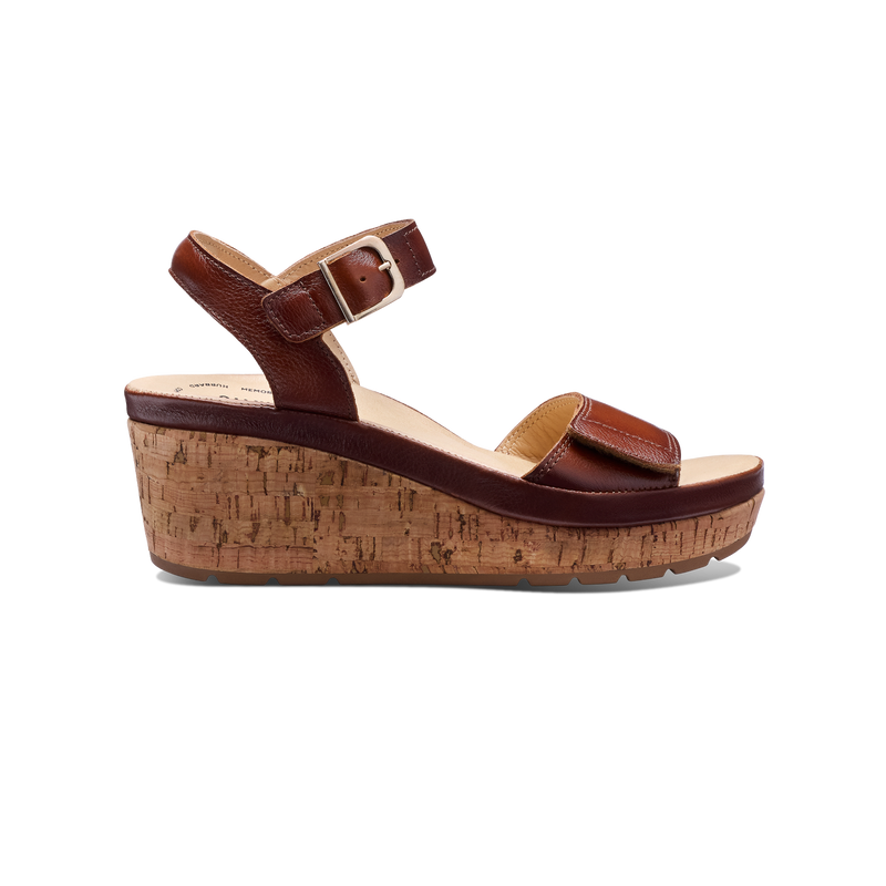 Women's Portola Two Strap Wedge-Cognac Leather | Samuel Hubbard