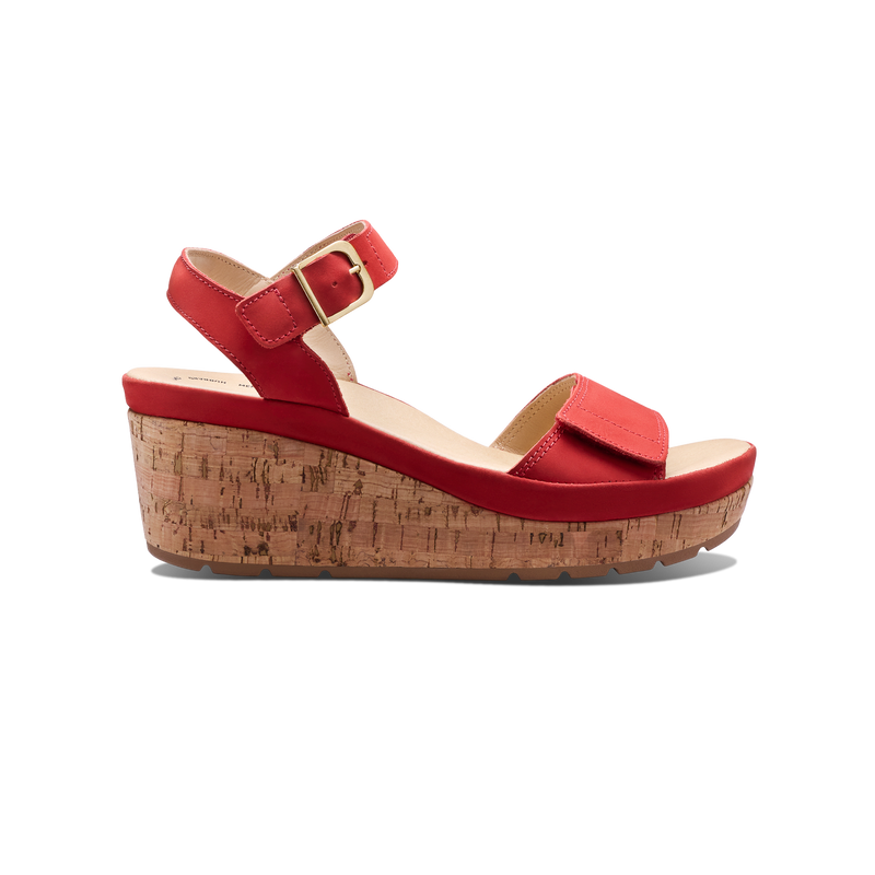 Women's Portola Two Strap Wedge-Red Nubuck | Samuel Hubbard