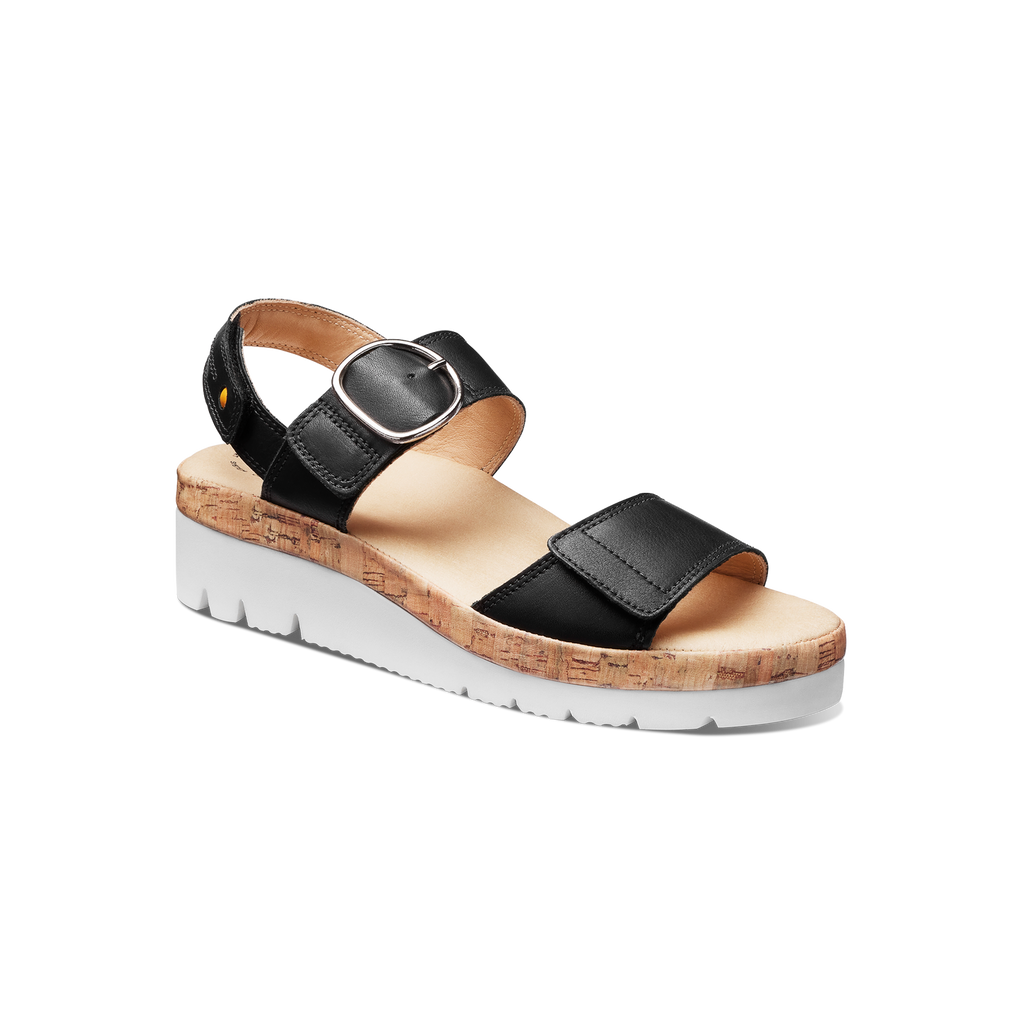 Women's Portola Two Strap Sandal-Black Leather | Samuel Hubbard