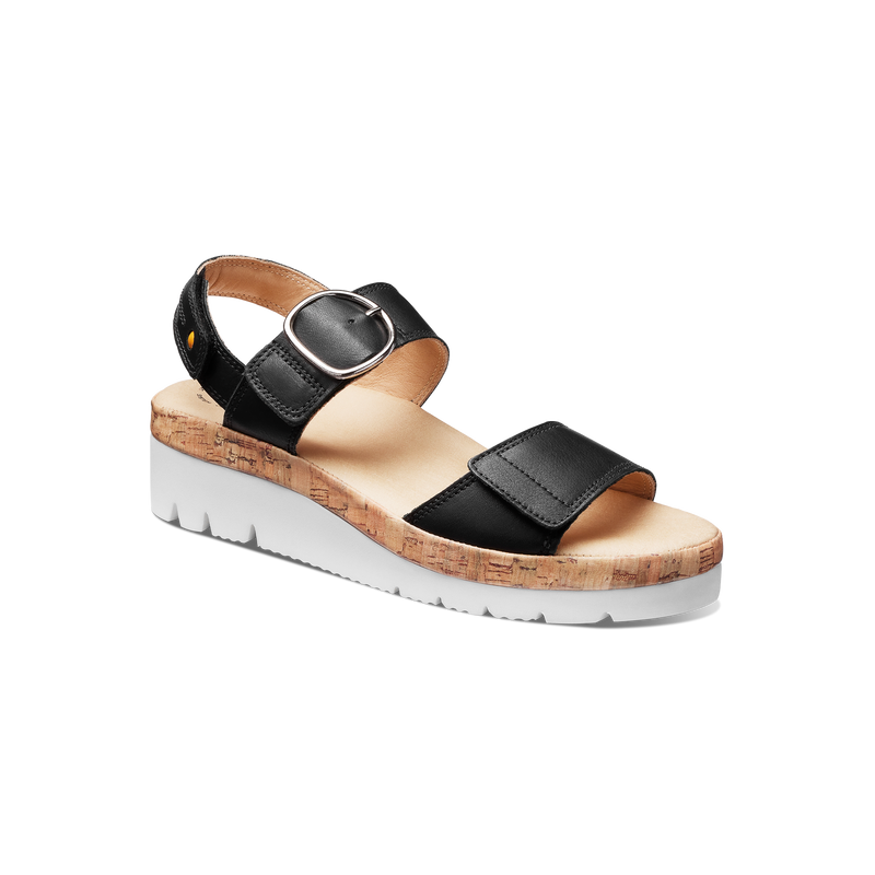 Women's Portola Two Strap Sandal-Black Leather | Samuel Hubbard