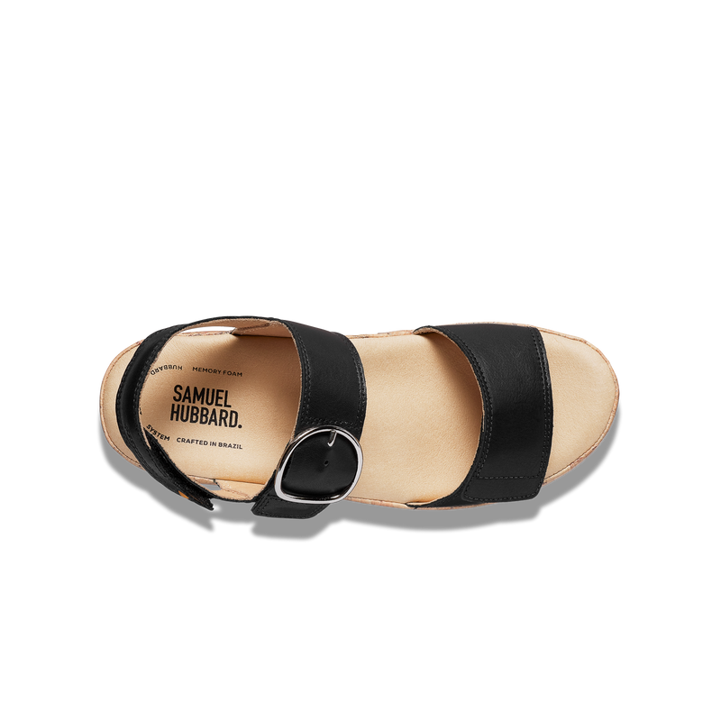Women's Portola Two Strap Sandal-Black Leather | Samuel Hubbard
