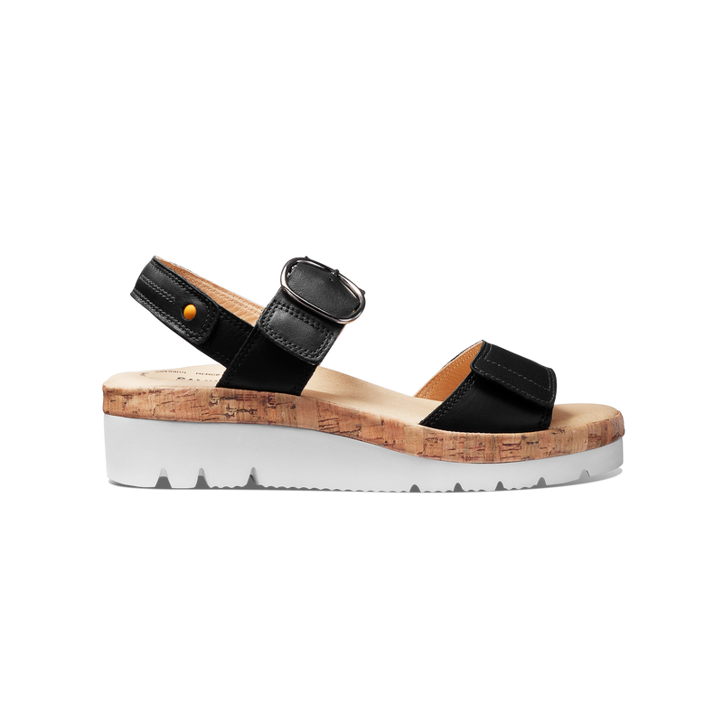 Women's Portola Two Strap Sandal-Black Leather | Samuel Hubbard