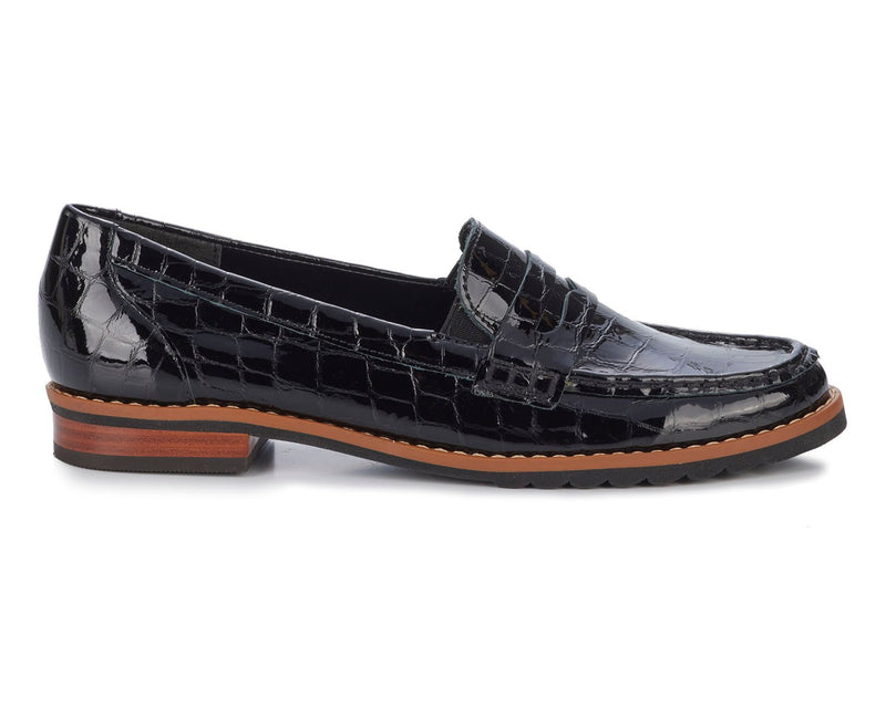Winnie-Black Croc Patent Leather | Ros Hommerson