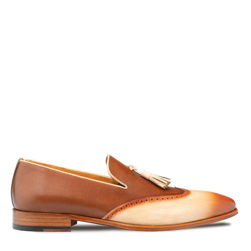 Jucar Two-Tone Tasseled Slip On-Bone/Chocolate | Mezlan
