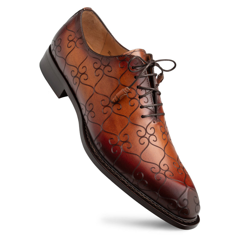Tribeca Laser Print Oxford-Cognac/Rust | Mezlan