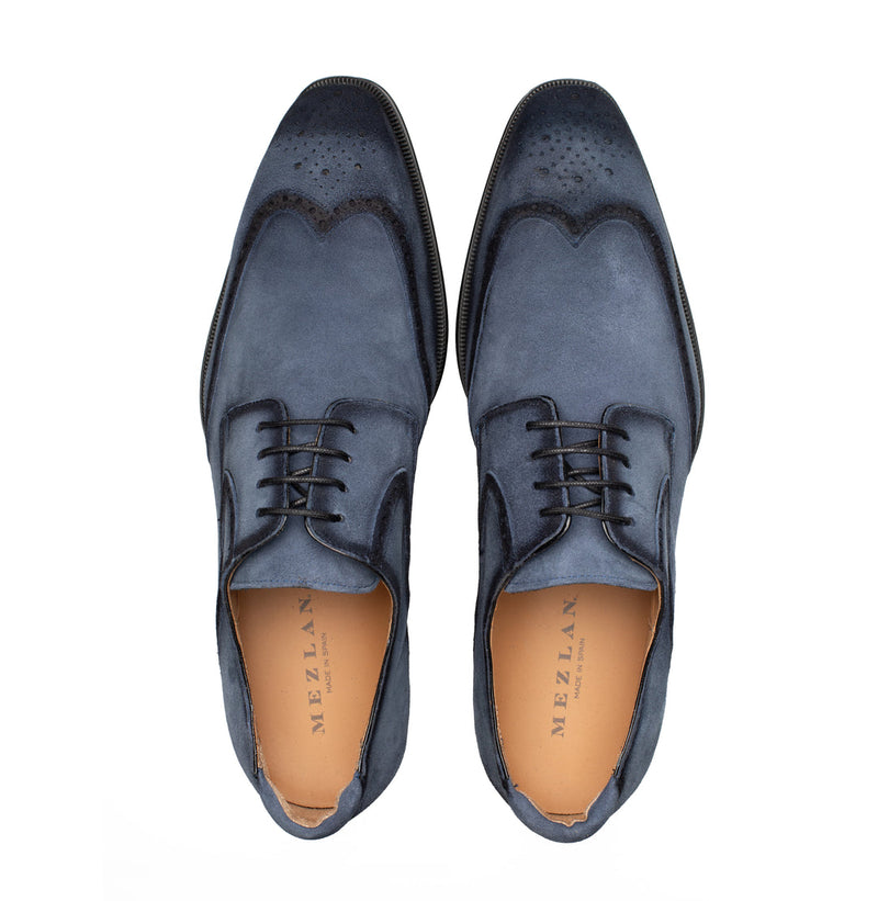 Benante Suede Wing Tip Derby-Navy | Mezlan