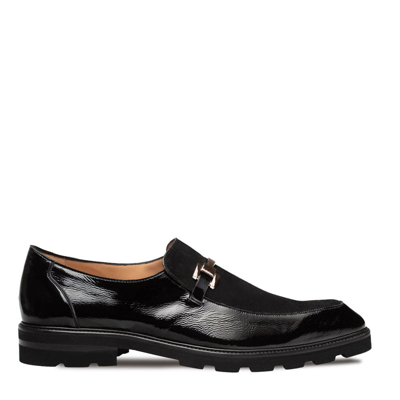 Valone Hi-Shine/Suede Lug Slip On-Black | Mezlan