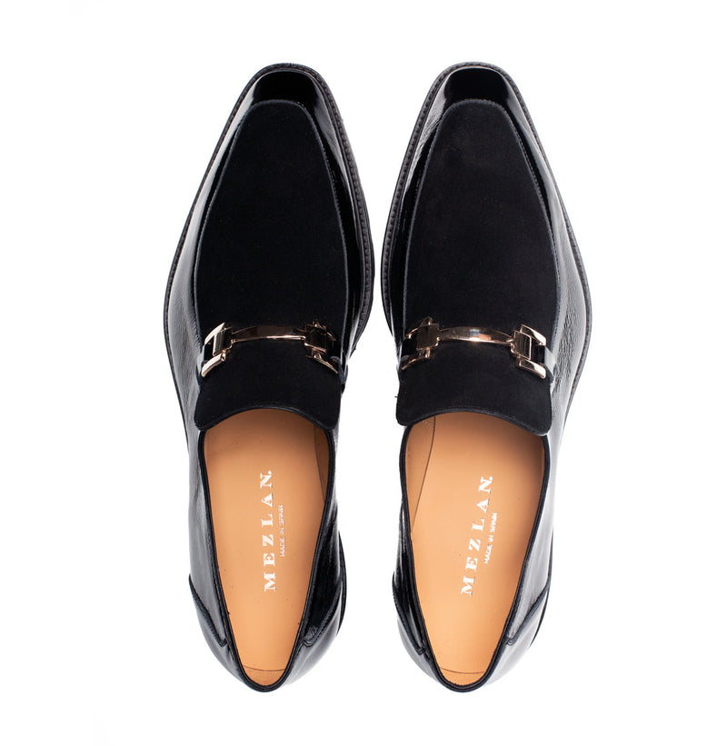 Valone Hi-Shine/Suede Lug Slip On-Black | Mezlan