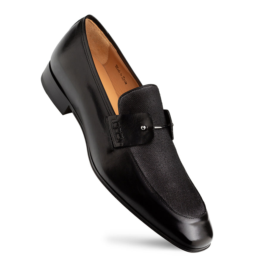 Saona Calf/Linen Slip On-Black| Mezlan