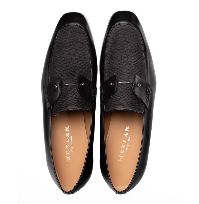 Saona Calf/Linen Slip On-Black| Mezlan