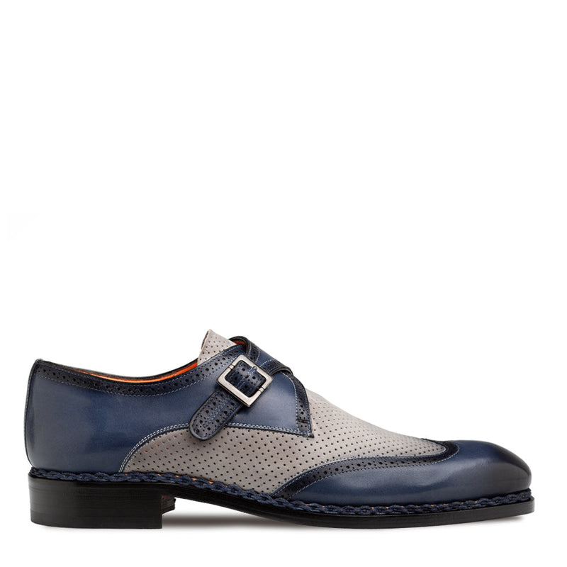 Blanes Spectator Monk Stra -Blue/Grey | Mezlan