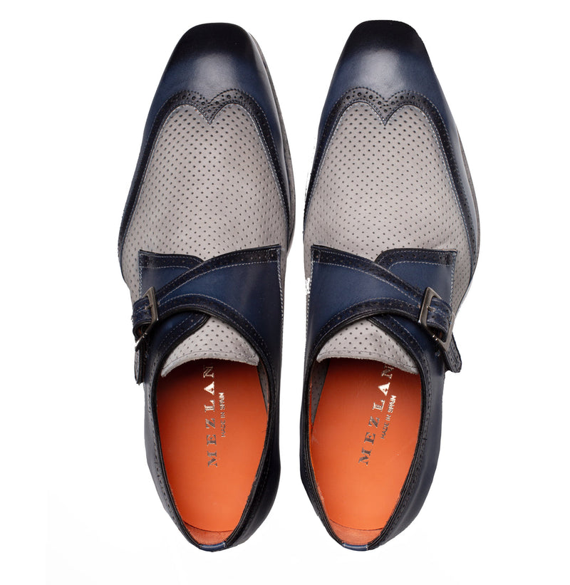 Blanes Spectator Monk Stra -Blue/Grey | Mezlan