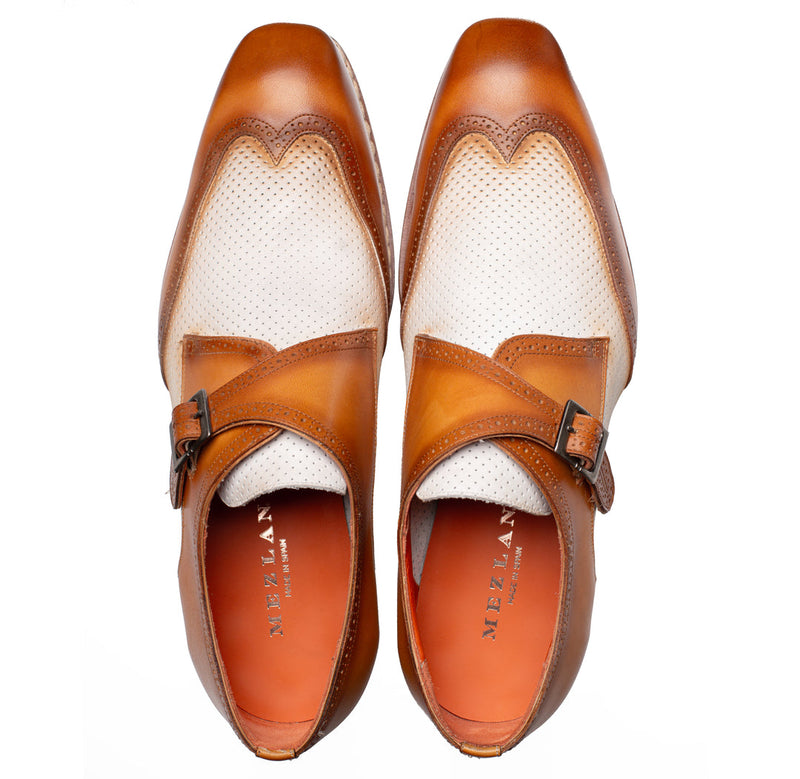 Blanes Spectator Monk Strap-Camel / Bone | Mezlan