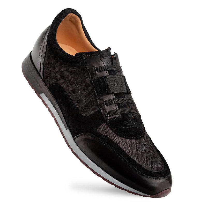 Riumar Suede/Linen Sneaker-Black | Mezlan