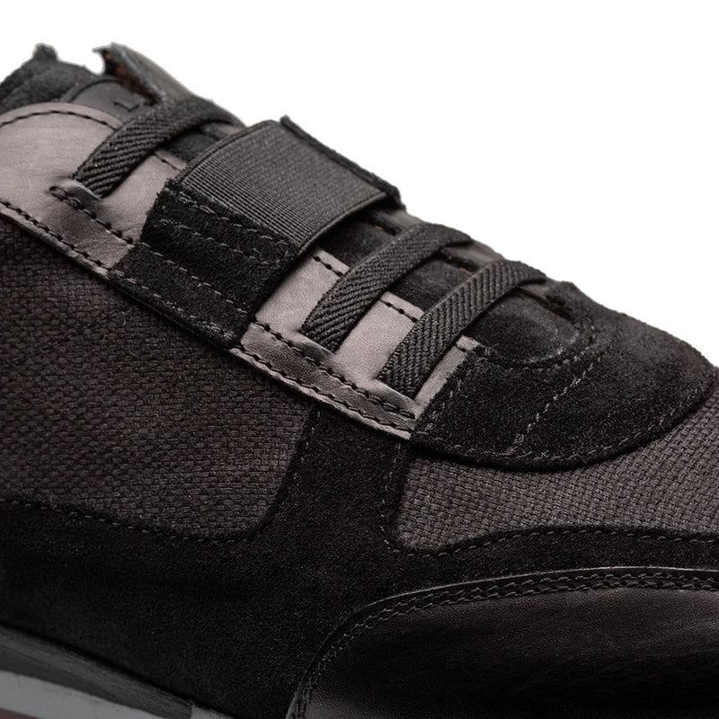 Riumar Suede/Linen Sneaker-Black | Mezlan