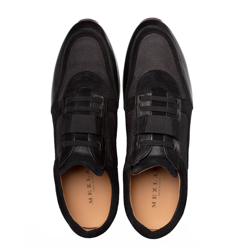 Riumar Suede/Linen Sneaker-Black | Mezlan
