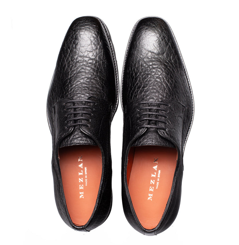Aspen Pebbled Leather Derby-Black | Mezlan