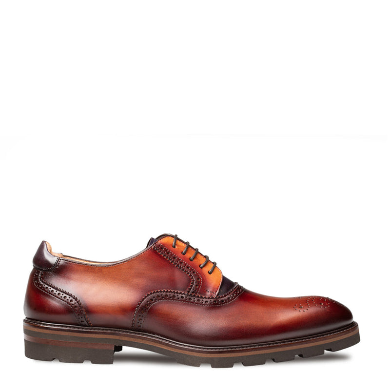 Birch Two-Tone Lug Sole Derby-Cognac Rust/Purple | Mezlan