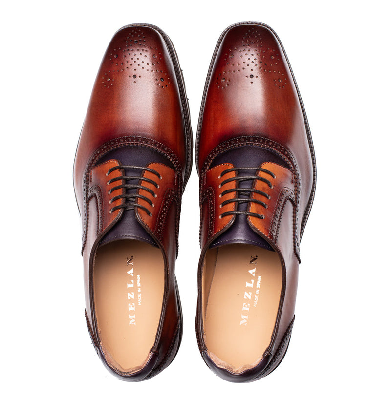 Birch Two-Tone Lug Sole Derby-Cognac Rust/Purple | Mezlan