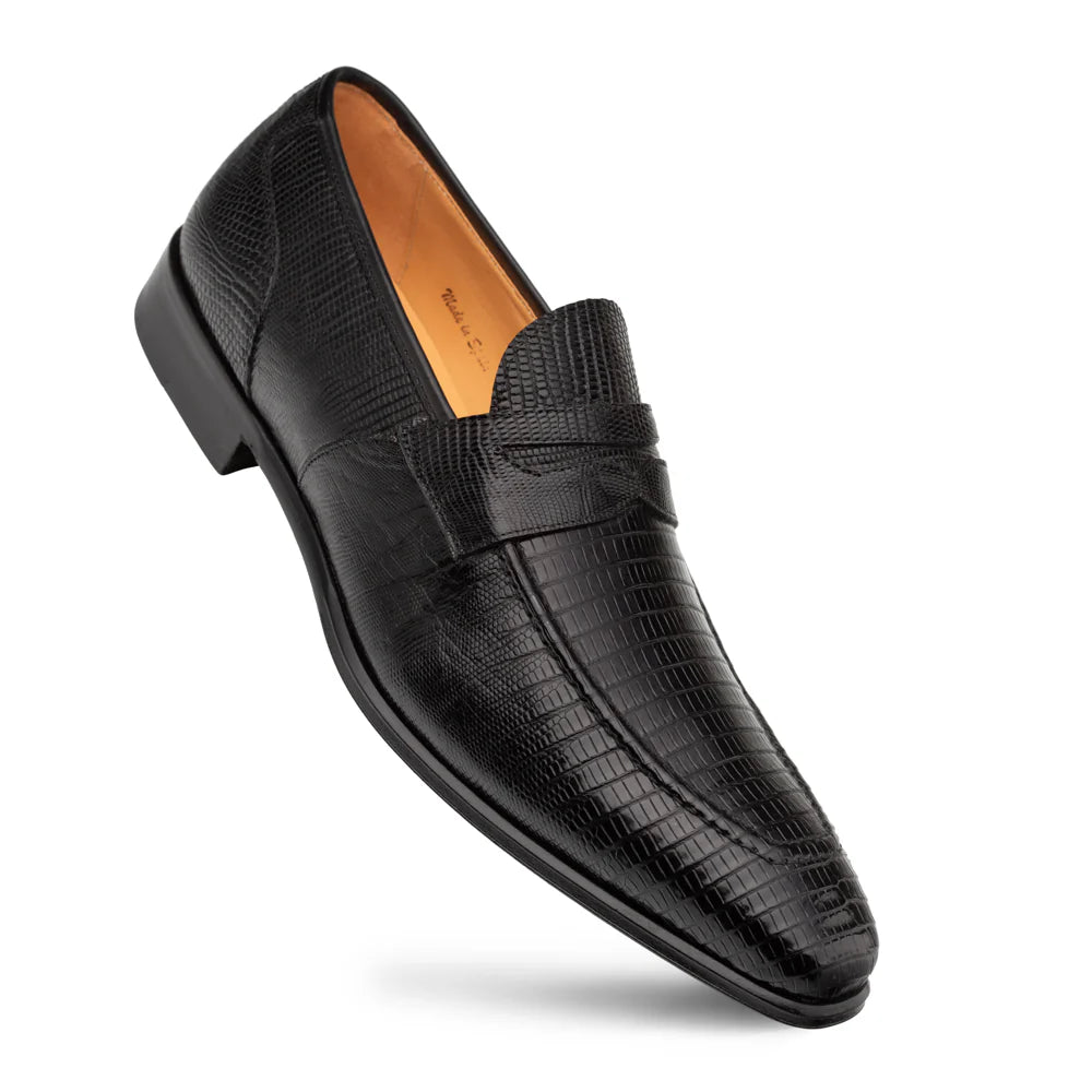 Mayor Lizard Penny Loafer-Black | Mezlan