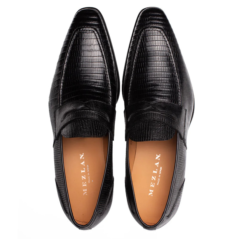 Mayor Lizard Penny Loafer-Black | Mezlan