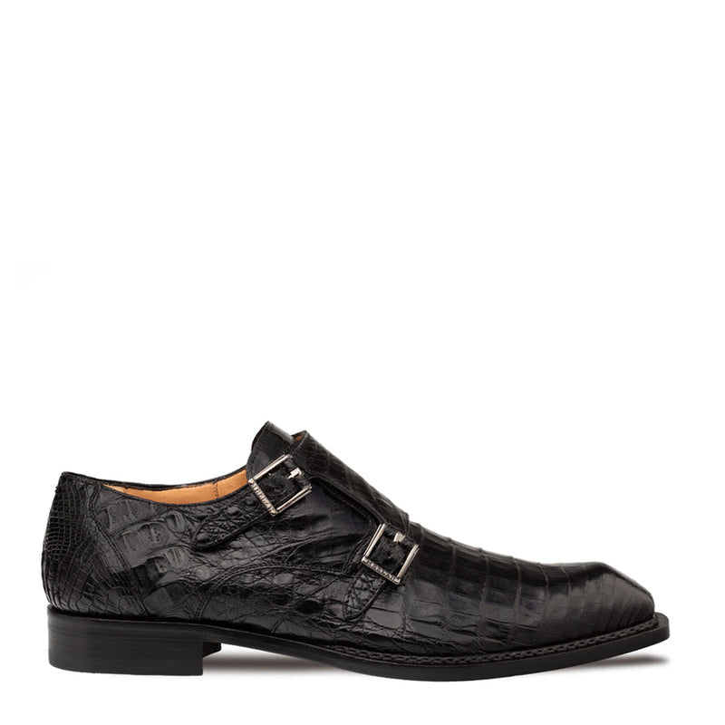 Doyers Crocodile Double Monk-Black  | Mezlan
