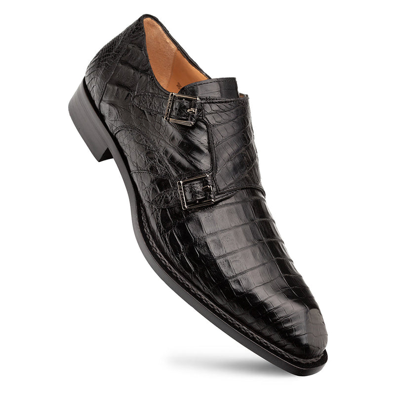Doyers Crocodile Double Monk-Black  | Mezlan