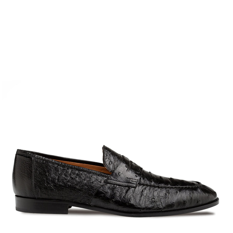Nogales Ostrich Penny Loafer-Black  | Mezlan