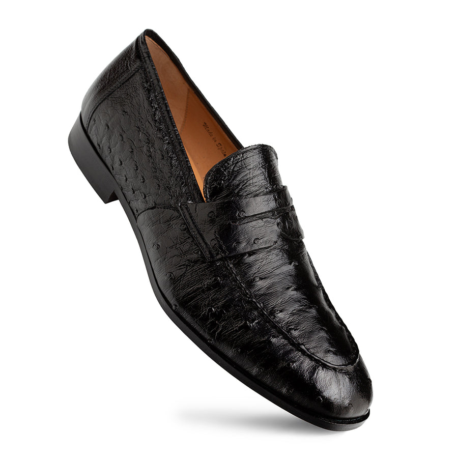 Nogales Ostrich Penny Loafer-Black  | Mezlan