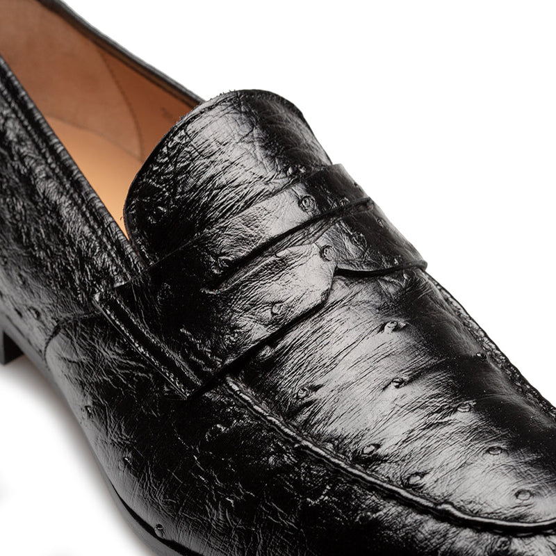 Nogales Ostrich Penny Loafer-Black  | Mezlan