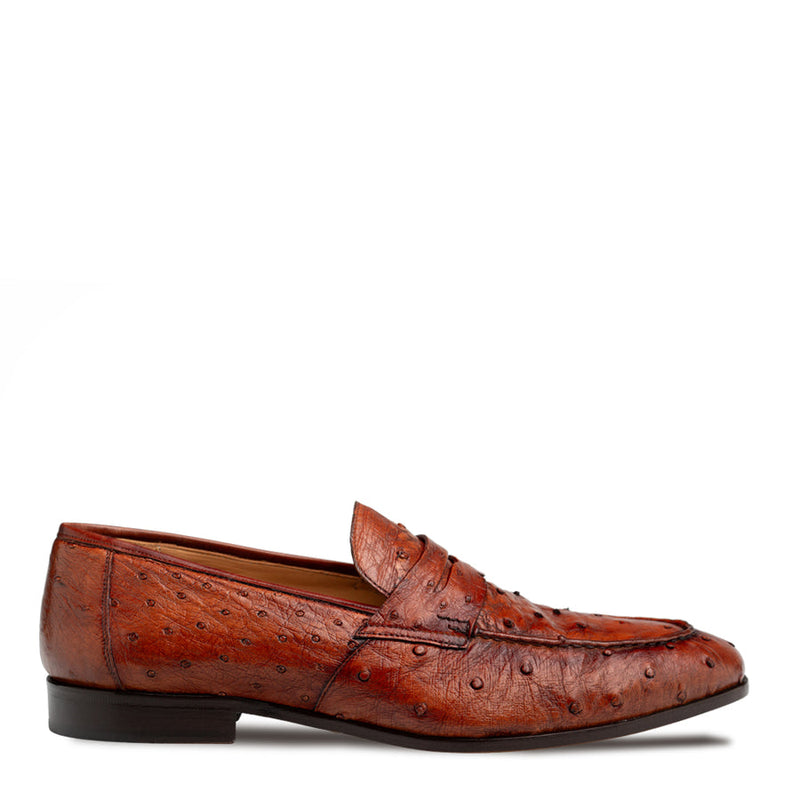 Nogales Ostrich Penny Loafer-Brandy  | Mezlan