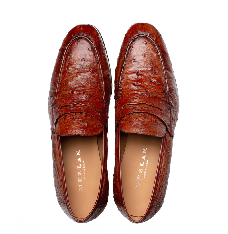 Nogales Ostrich Penny Loafer-Brandy  | Mezlan