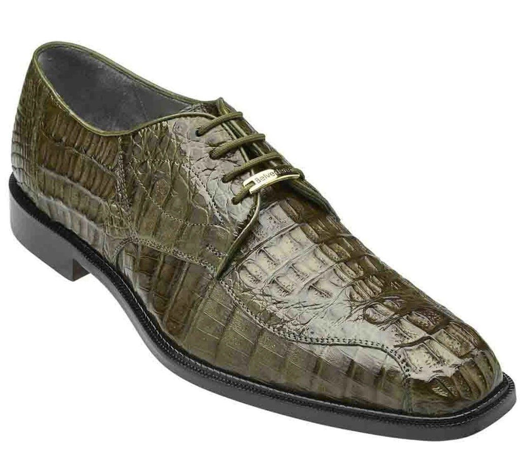 Belvedere Chapo Genuine Hornback Crocodile Men's Dress Shoe in Olive