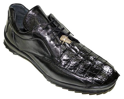 Belvedere Vasco Genuine Hornback Crocodile and Calf Skin Men's Sneaker in Black