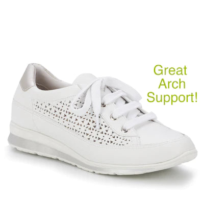 Destin Lace-up Sneaker: White Perforated Leather/ Soft Silver Leather I Walking Cradle