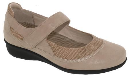 The Drew Genoa Velcro Strap Mary-Jane Style Suede Leather Women's Shoe in Taupe