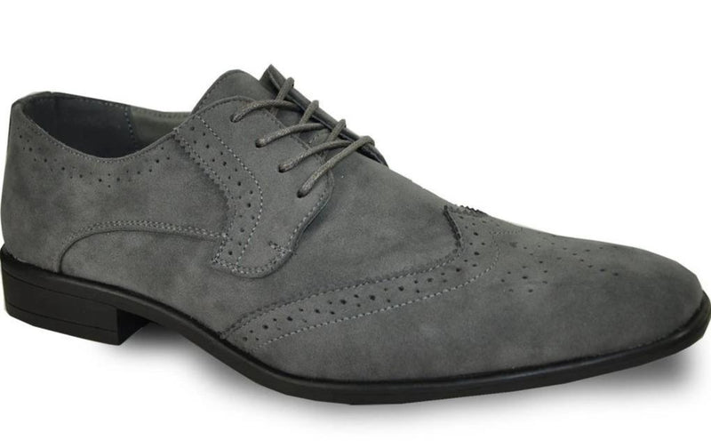 Bravo King-3 Men's Faux Suede and Leather Dress Wingtip Oxford in Grey