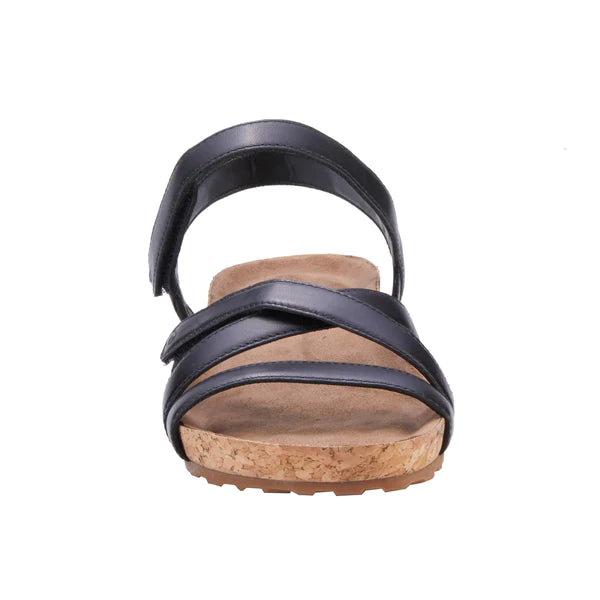 Pool Sandal: Black Soft Leather/Cork Wrap I Walking Cradle