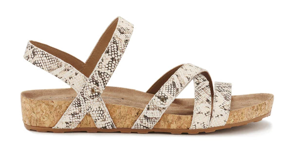 Pool Sandal: Natural Buffed Snake Print Leather/Cork Wrap I Walking Cradle