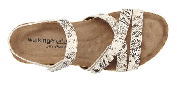 Pool Sandal: Natural Buffed Snake Print Leather/Cork Wrap I Walking Cradle