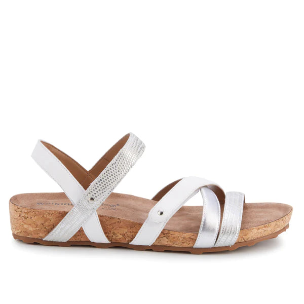 Pool Sandal: White & Silver Multi Leather/Cork Wrap I Walking Cradle