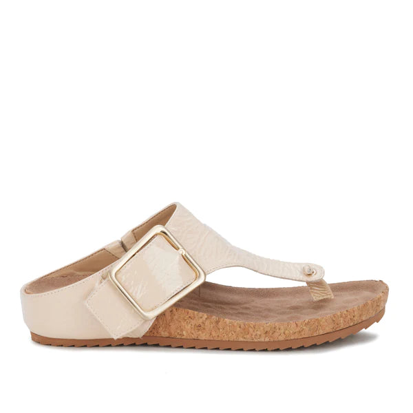Phoebe Sandal: Vanilla Crinkle Patent Leather/Cork Bottom NEW I Walking Cradle