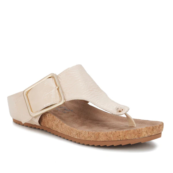 Phoebe Sandal: Vanilla Crinkle Patent Leather/Cork Bottom NEW I Walking Cradle