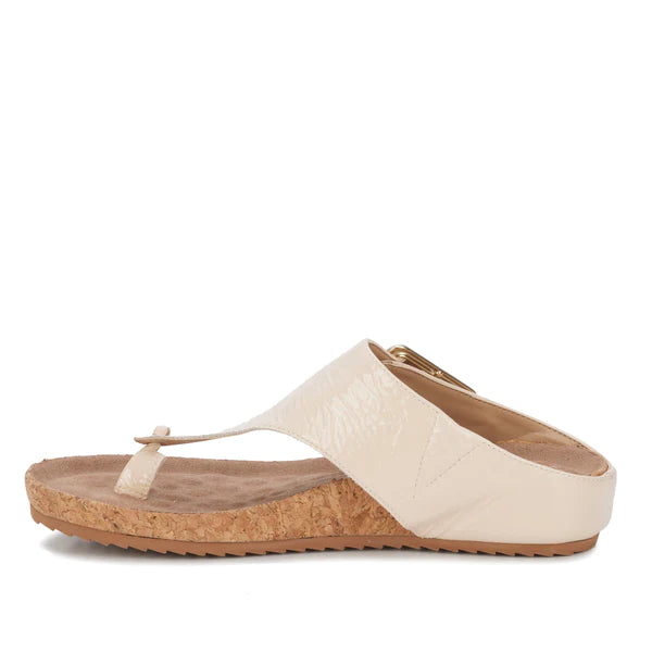 Phoebe Sandal: Vanilla Crinkle Patent Leather/Cork Bottom NEW I Walking Cradle
