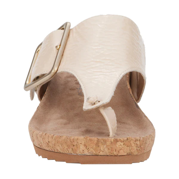 Phoebe Sandal: Vanilla Crinkle Patent Leather/Cork Bottom NEW I Walking Cradle