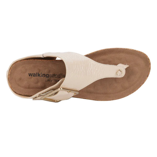 Phoebe Sandal: Vanilla Crinkle Patent Leather/Cork Bottom NEW I Walking Cradle