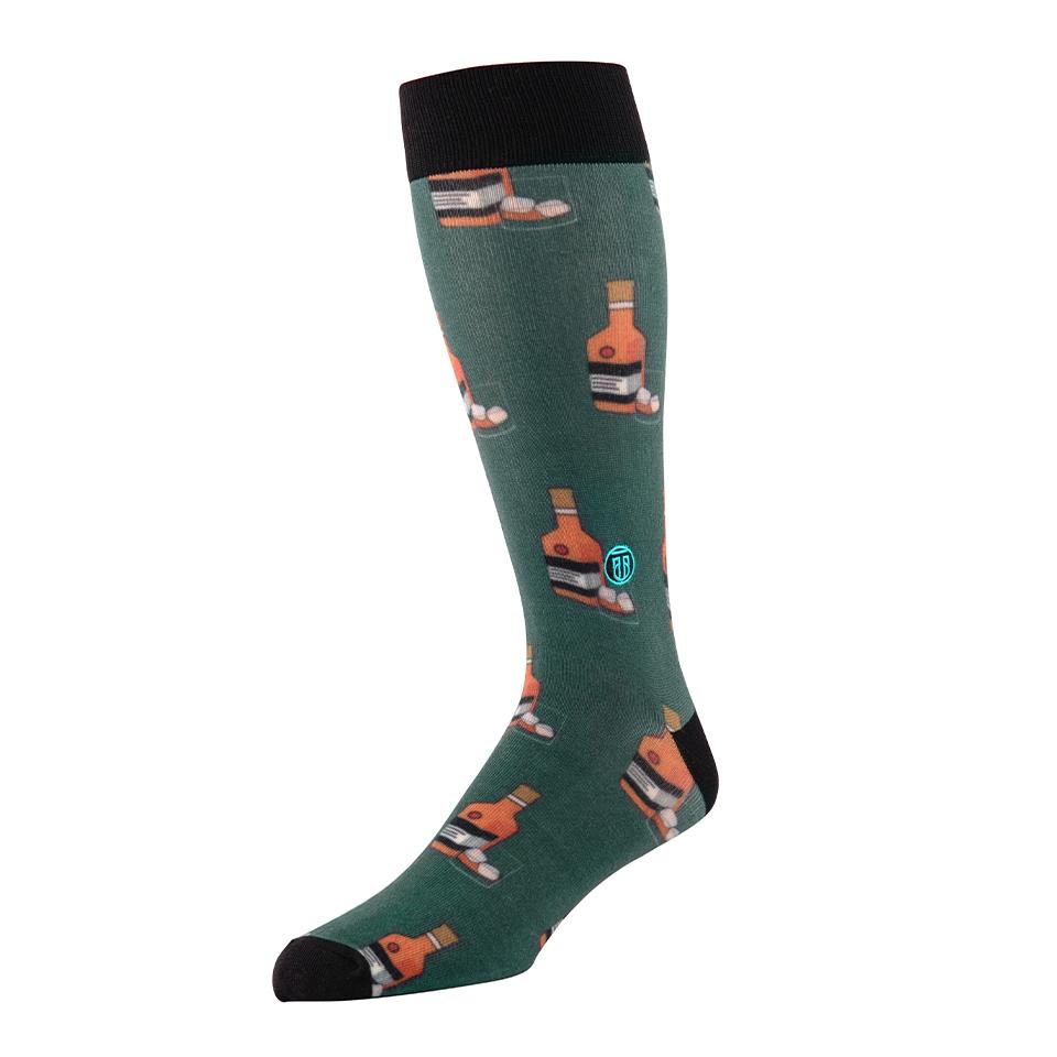 THE BOURBON - CLASSIC FIT - HUNTER GREEN WITH BOURBON BOTTLE DRESS SOC Large Feet THE BOURBON - CLASSIC FIT - HUNTER GREEN WITH BOURBON BOTTLE DRESS SOC Large Feet