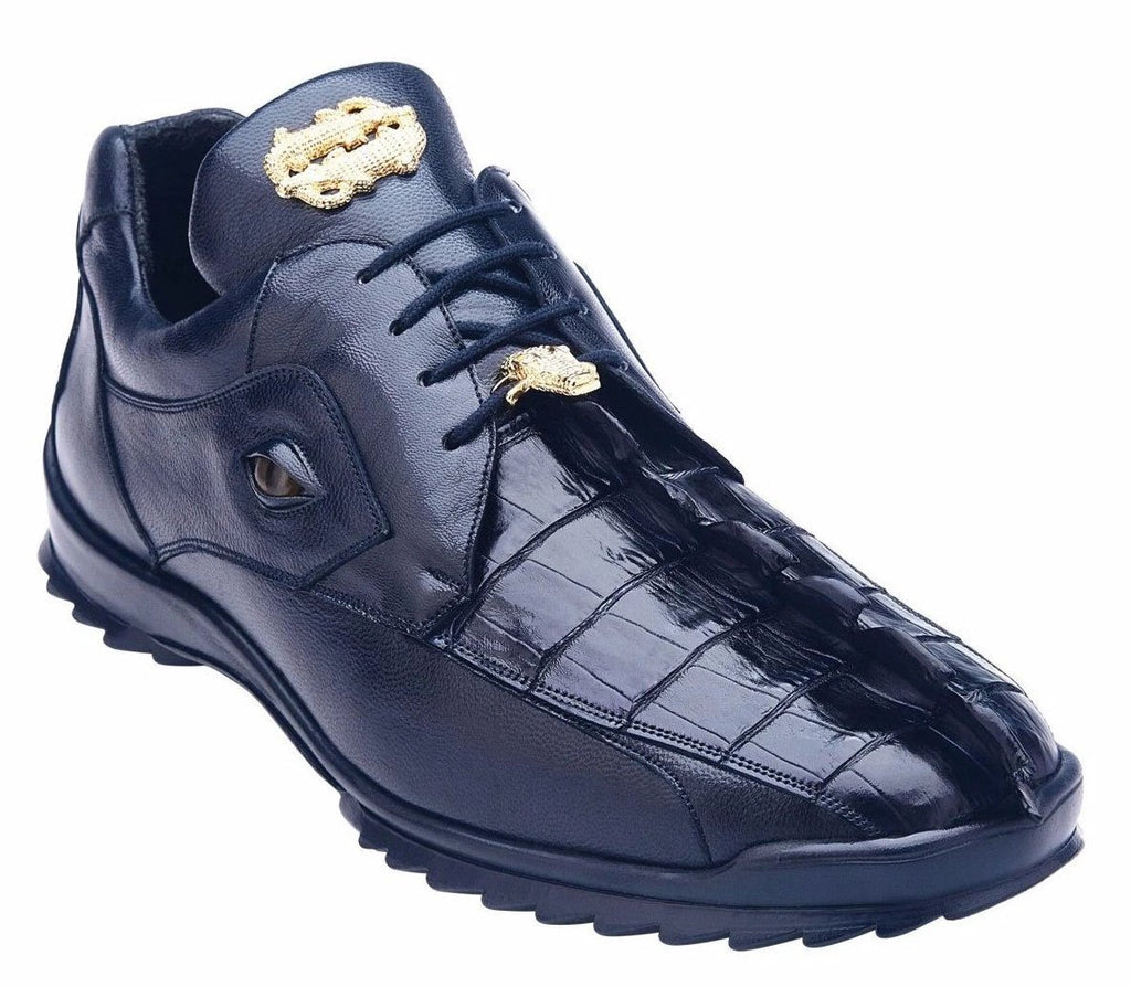 Belvedere Vasco Genuine Hornback Crocodile and Calf Skin Men's Sneaker in Night Blue